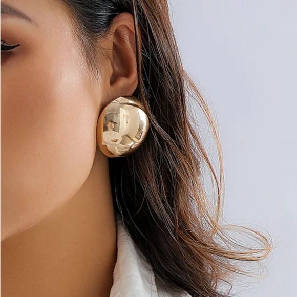 Gold Button Stud Earrings - Picture 13 of 13
